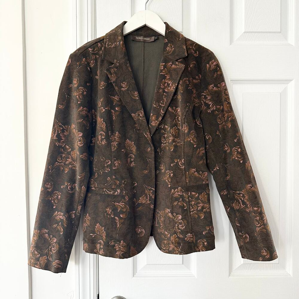 Patrick Gerard Brown Dark Academia Equestrian Baroque Paisley Floral Blazer 42